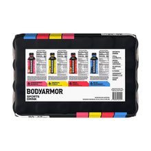 BODYARMOR sports drink variety pack box back with nutrition and flavor panel, colorful trim