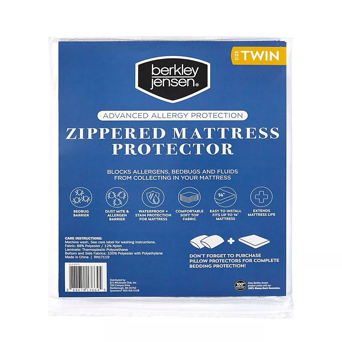 Berkley Jensen Allergy Advanced Zippered Twin-Size Mattress Protector