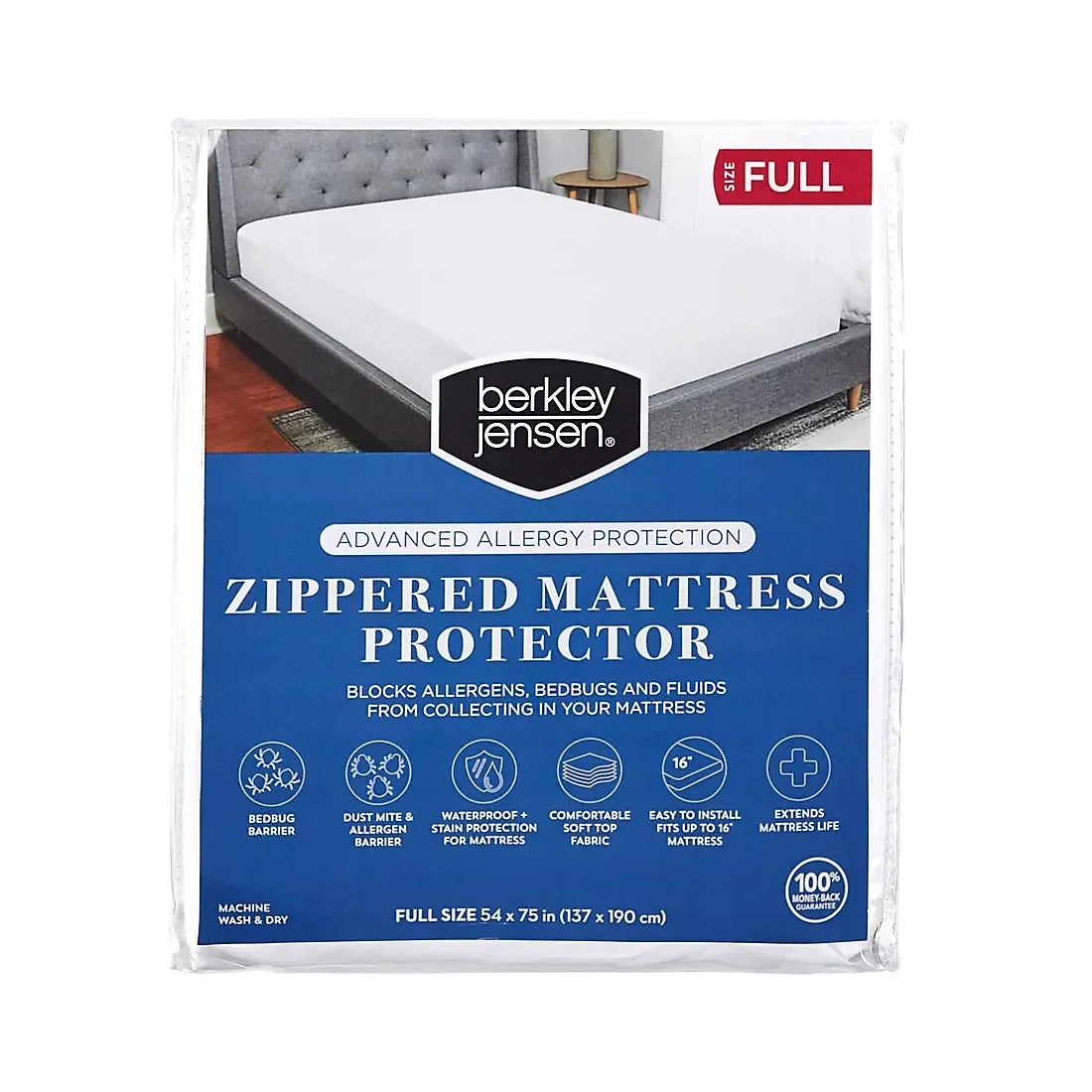 Berkley Jensen Allergy Advanced Zippered Full-Size Mattress Protector - USA MEGA SHOP