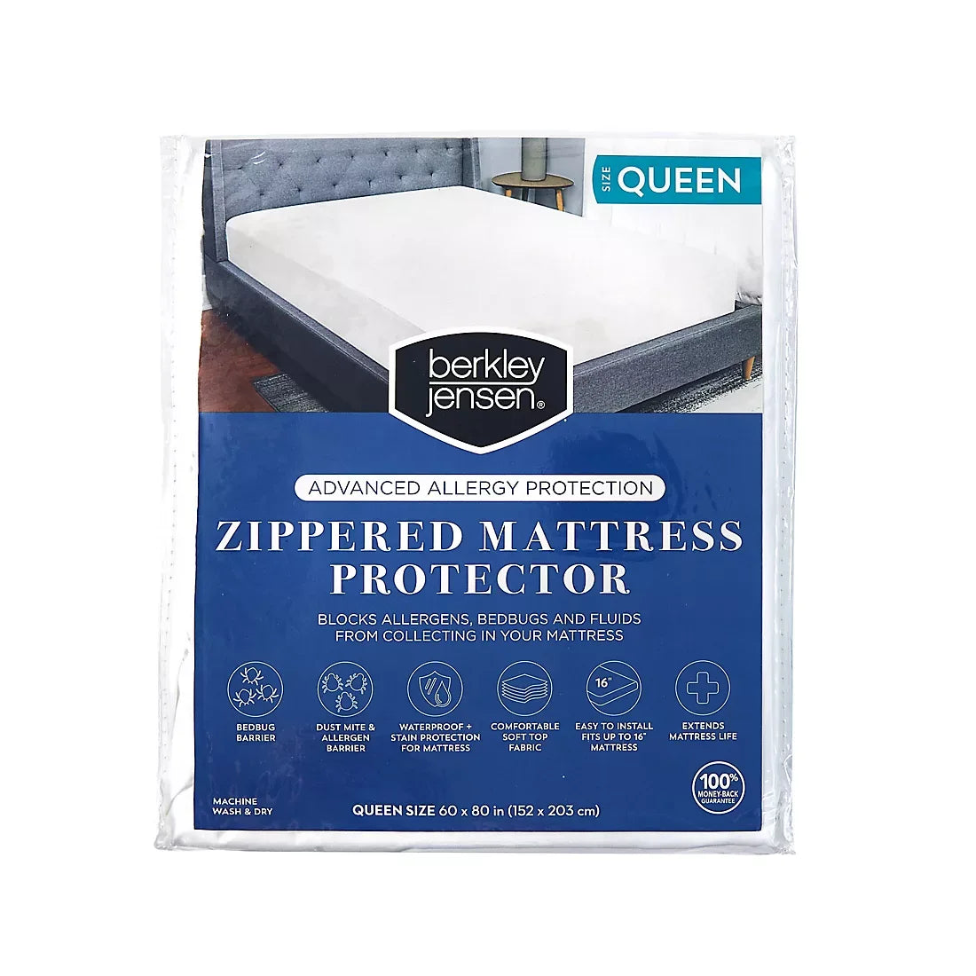 Berkley Jensen Allergy Advanced Zippered Queen-Size Mattress Protector Queen - USA MEGA SHOP
