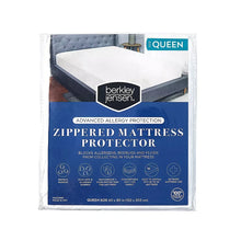 Queen-size zippered mattress protector, white fabric, allergy protection packaging