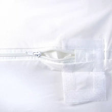 White zippered mattress protector with metal zipper and stitched edge
