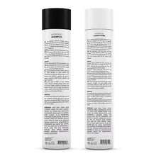 Damanci hydrating shampoo and conditioner bottles, back label with ingredients list