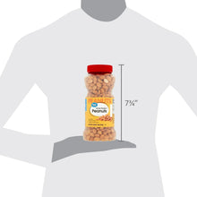 Honey roasted peanuts jar held in silhouette with 7 3/4 in size marker