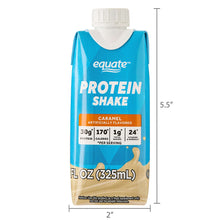 Protein shake carton front with size markers: 5.5 in tall, 2 in wide