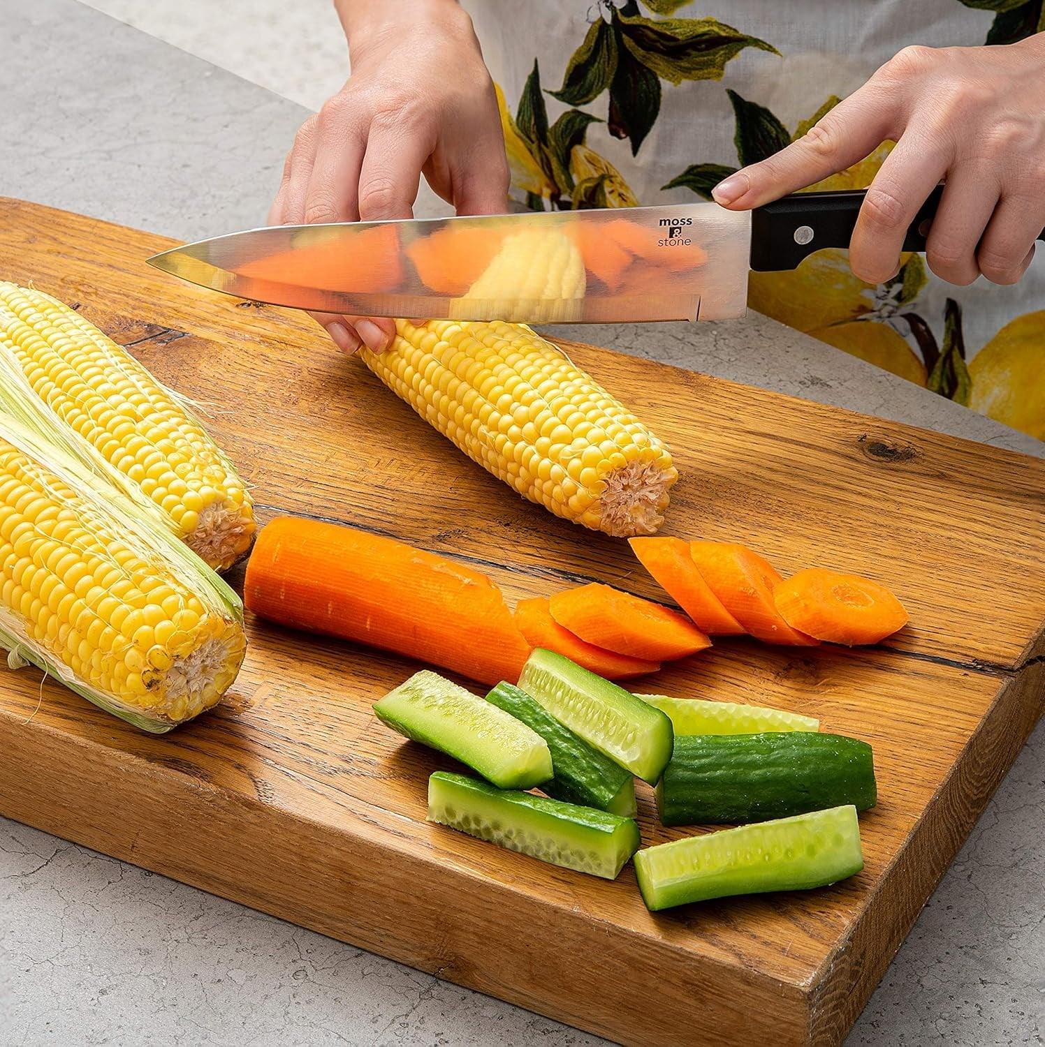 Moss & Stone Professional Kitchen Knife Chef Set, Small Knife Set With Block, Black Titanium Plated Kitchen Knife Set, Stainless Steel Scratch Resistant & Rust Proof Sharp Kitchen Knives. - USA MEGA SHOP
