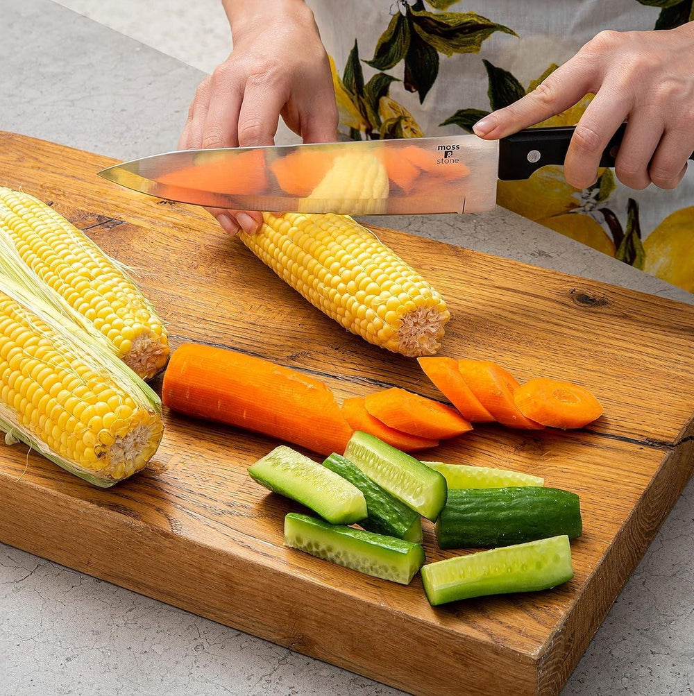 Moss & Stone Professional Kitchen Knife Chef Set, Small Knife Set With Block, Black Titanium Plated Kitchen Knife Set, Stainless Steel Scratch Resistant & Rust Proof Sharp Kitchen Knives. - USA MEGA SHOP