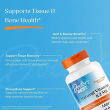 Vitamin K2 MK-7 supplement bottle angled with tissue and bone health callouts