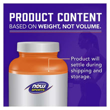 Orange supplement bottle above 'Product content' note about settling during shipping