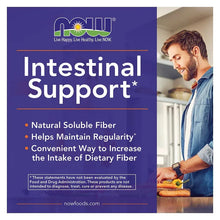 NOW Intestinal Support promotional card with man holding food and purple design