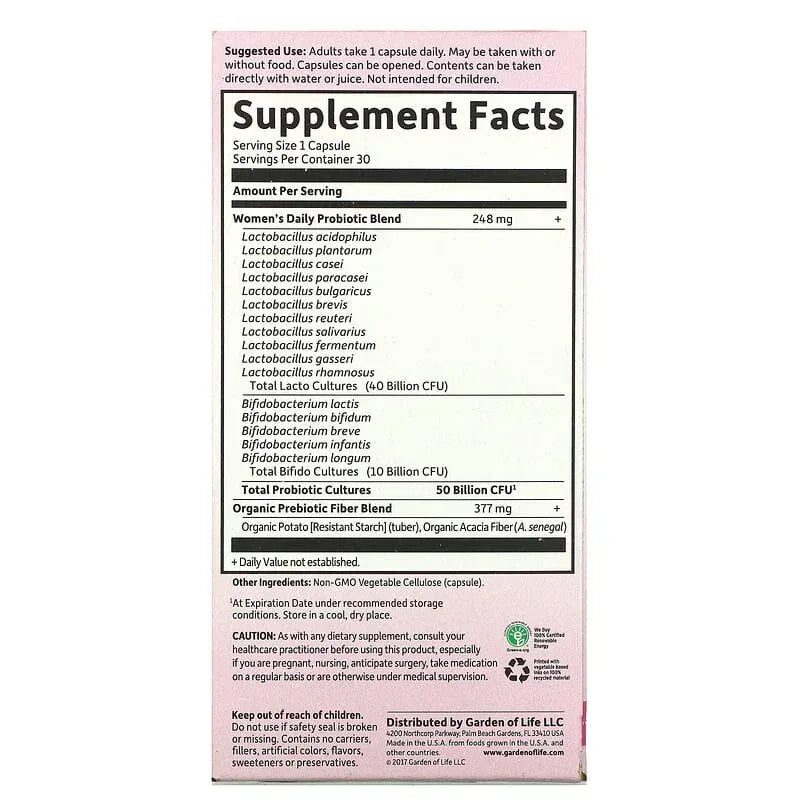 Garden of Life, Dr. Formulated Probiotics, Once Daily Women's, 50 Billion, 30 Vegetarian Capsules