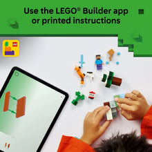 LEGO Minecraft building set pieces with Steve and Creeper minifigures