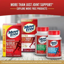 Joint health supplement display with multiple Move Free bottles and boxes in red