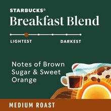 Starbucks Breakfast Blend label, medium roast with notes of brown sugar and sweet orange