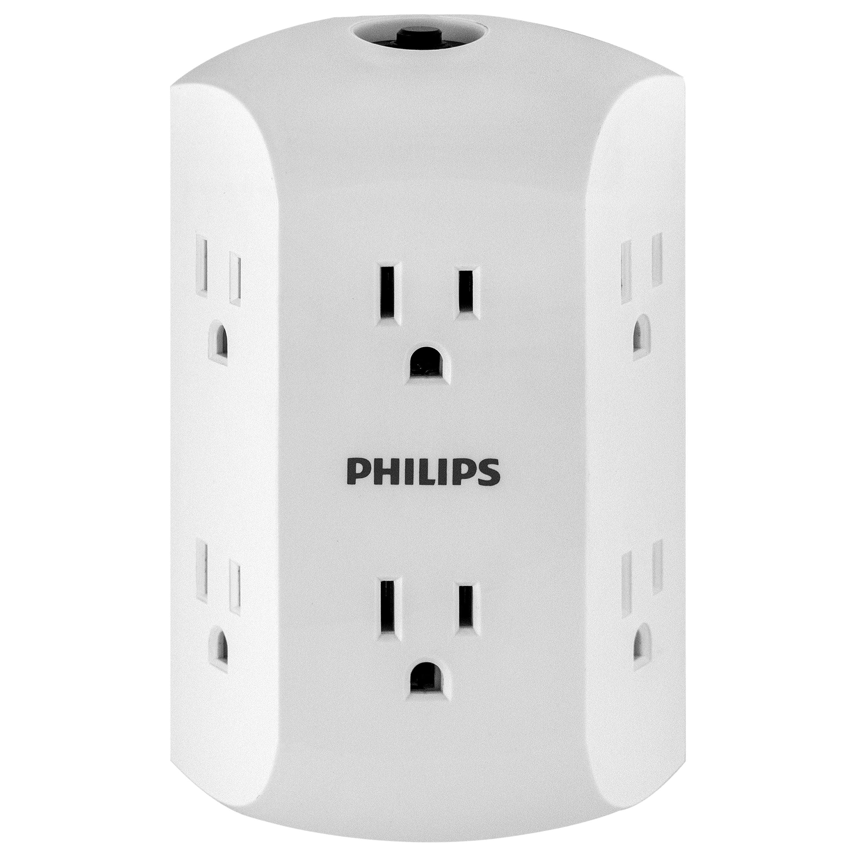 Philips 6 Outlet Grounded Wall Tap, Resettable Circuit Breaker, White, SPS1460WA/37