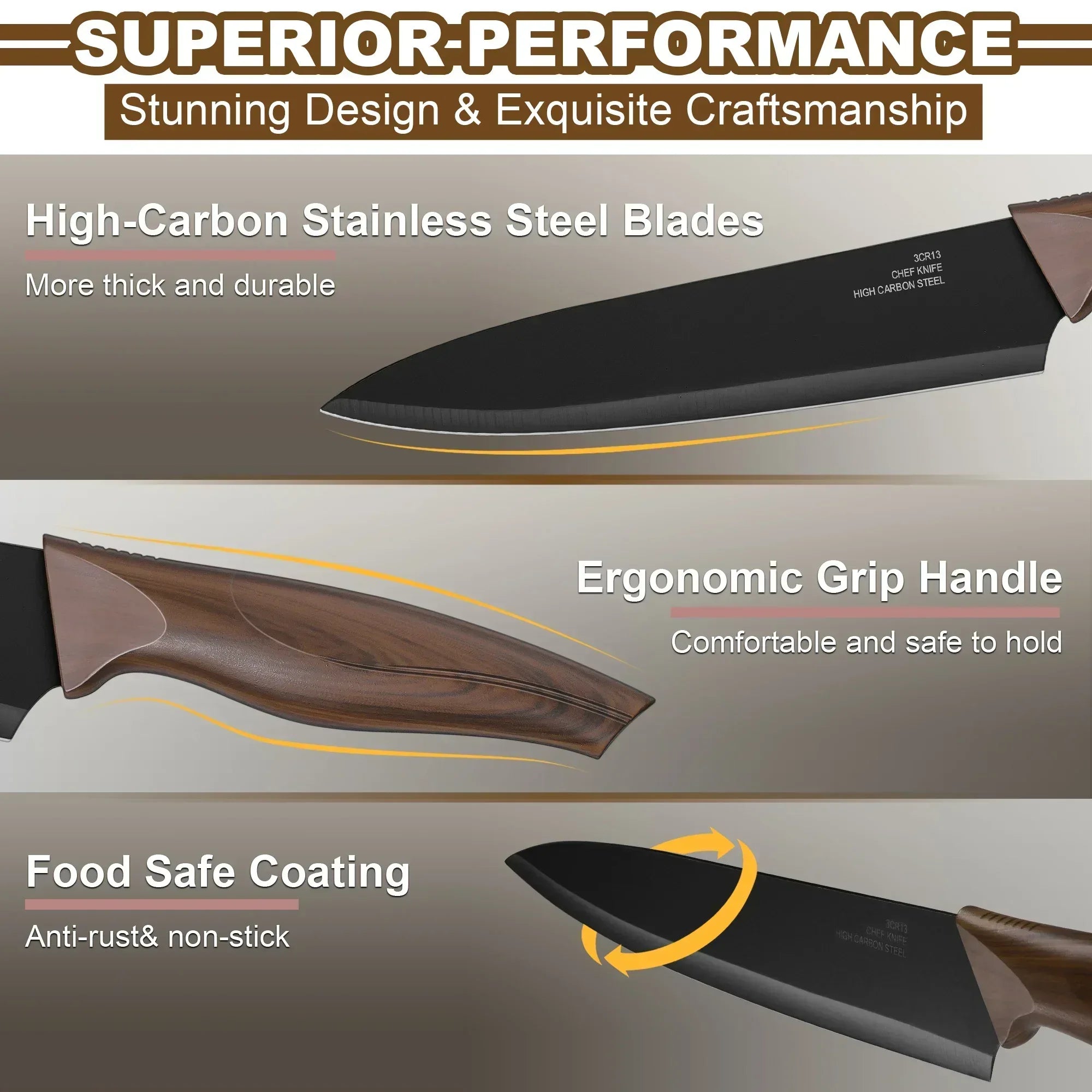 Vesteel Knife Set for Kitchen with Block, 15 Pcs High Carbon Stainless Steel Kitchen Knife Set with Self Sharpening