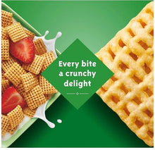 Gluten-free corn Chex cereal graphic with crunchy waffle pieces