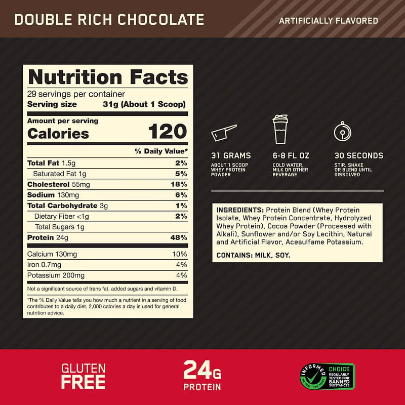 Optimum Nutrition, Gold Standard® 100% Whey Protein, Double Rich Chocolate, 1.98 lb (899 g)