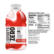 Sports Drink Zero bottle, Fruit Punch flavor, red bottle with Zero Sugar label