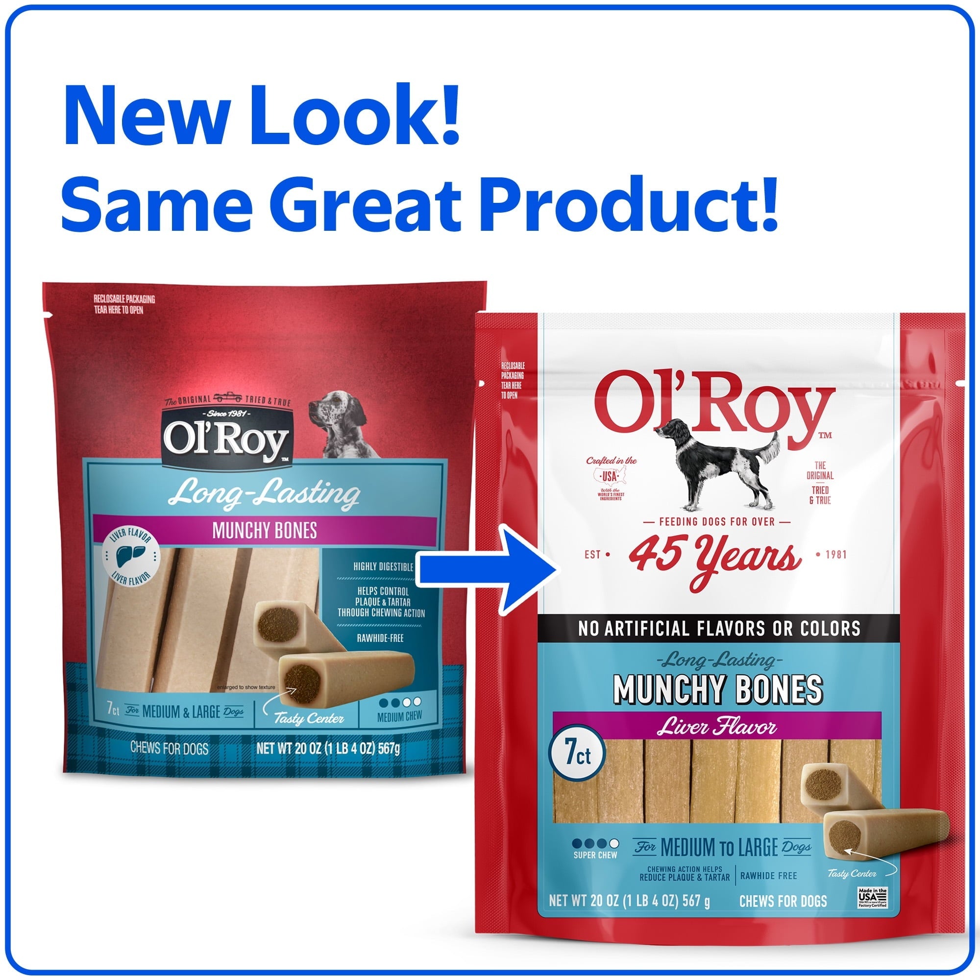 (2 pack) Ol' Roy Long-Lasting Flavor Munchy Bones Chews for Dogs, 7 count, 20 oz