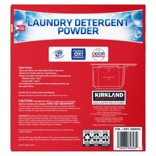 Laundry detergent powder box back label with directions and caution, 200 loads