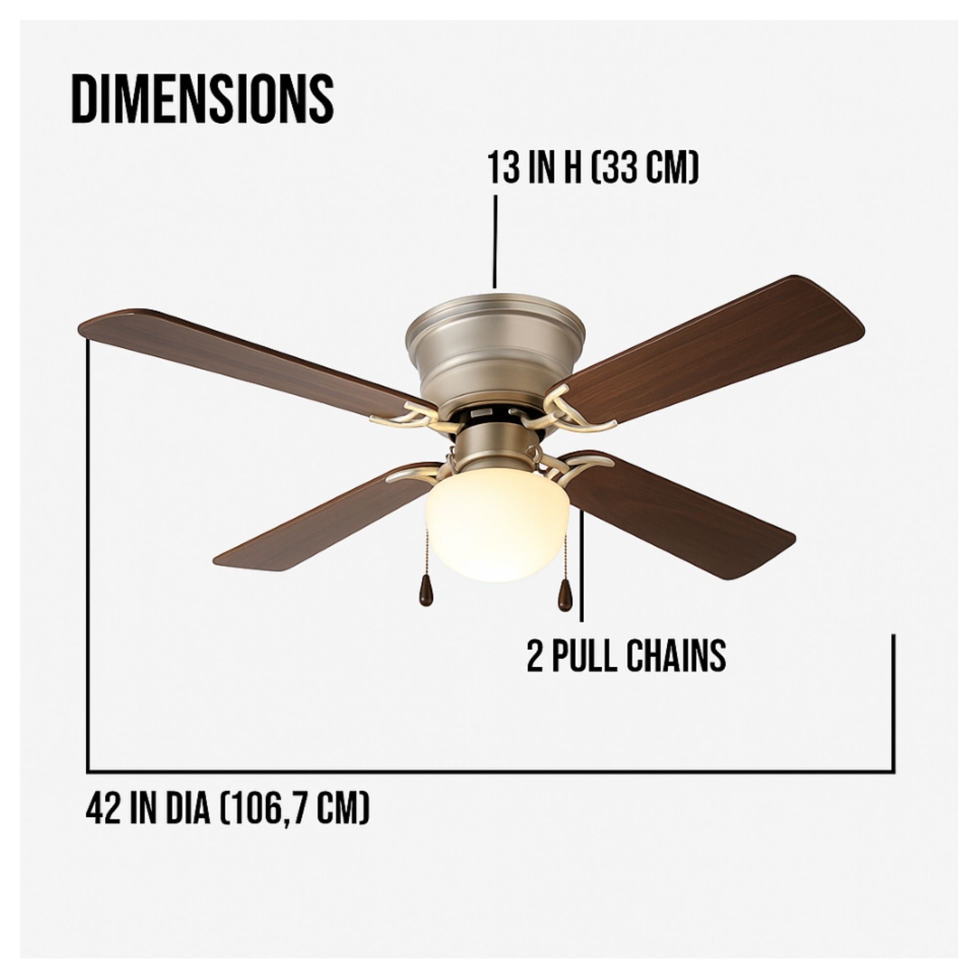 Mainstays 42 inch Hugger Indoor Ceiling Fan with Light Kit, Black, 4 Blades, Reverse Airflow