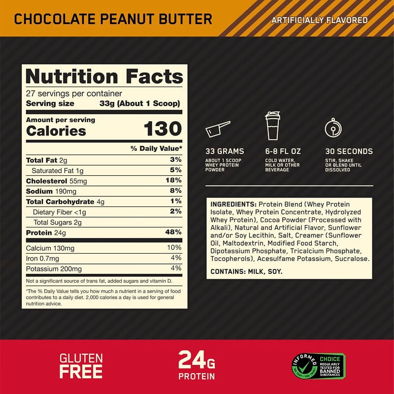 Optimum Nutrition, Gold Standard® 100% Whey Protein, Double Rich Chocolate, 1.98 lb (899 g)