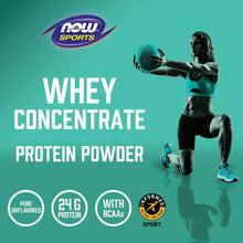 NOW Sports whey concentrate protein powder marketing graphic with runner and icons