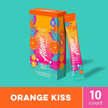 Energy drink mix box with Orange Kiss flavor and a single stick