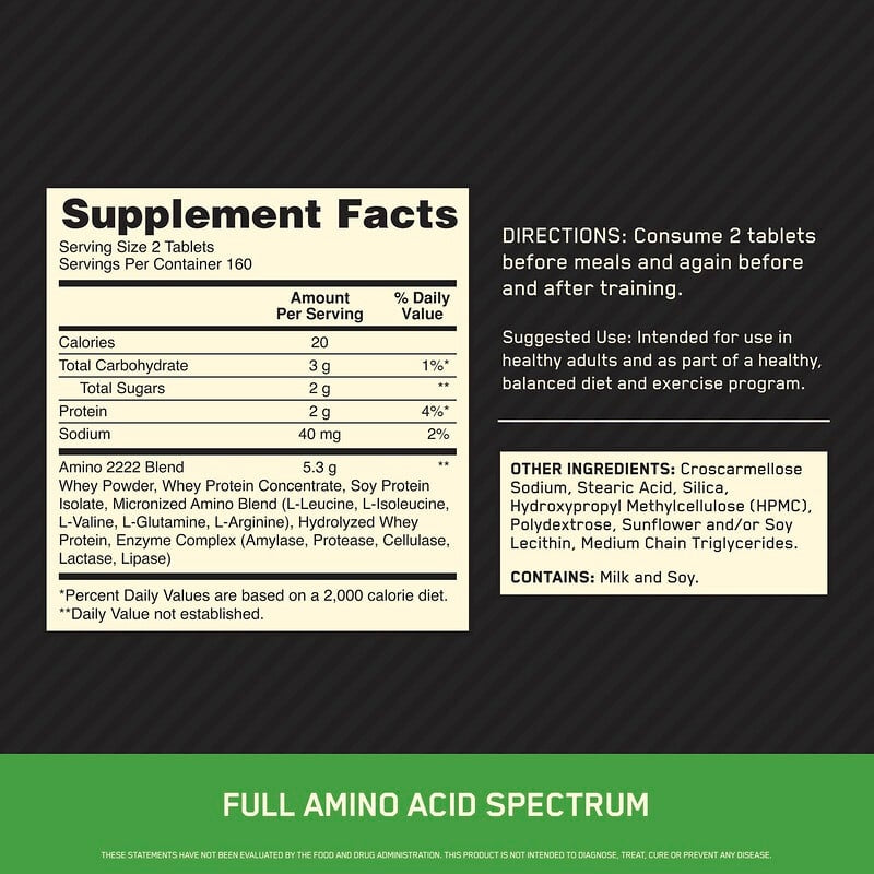 Optimum Nutrition, Superior Amino 2222, 160 Tablets