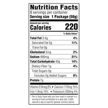 Nutrition facts panel for mac and cheese cups, serving size 1 package (58 g)