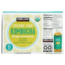 Organic raw kombucha ginger lemonade 8-pack carton, nutrition and ingredient panel