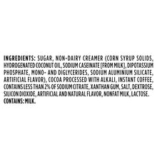 Instant café-style beverage mix ingredients list, includes milk and coffee