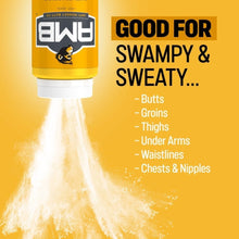 Anti friction body powder bottle dispensing white powder cloud, AMB label