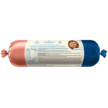 Refrigerated beef recipe dog food roll back label with feeding and nutrition details