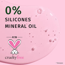 Shampoo bottle back panel: 0% silicones, mineral oil, cruelty-free bunny icon