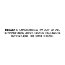 Tomato sauce can ingredients panel with tomato, salt, garlic and spices