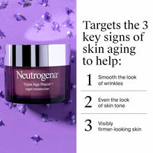 Neutrogena Triple Age Repair night moisturizer jar with silver lid, purple container