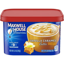 Vanilla caramel latte instant coffee mix tub with red lid