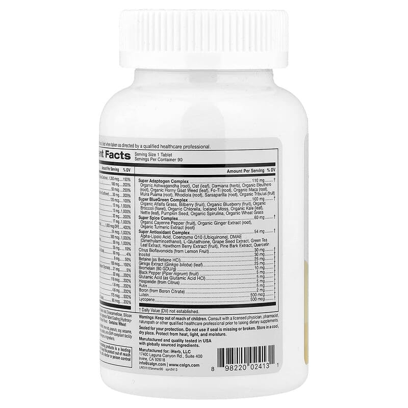 California Gold Nutrition, SimplyOne®, Men’s Multivitamin + Super Complexes with Vitamin C + Super Adaptogen Complex, 90 Tablets