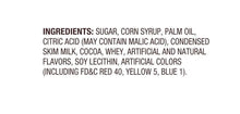 Ingredients list for chocolate Tootsie Pops, includes sugar and corn syrup