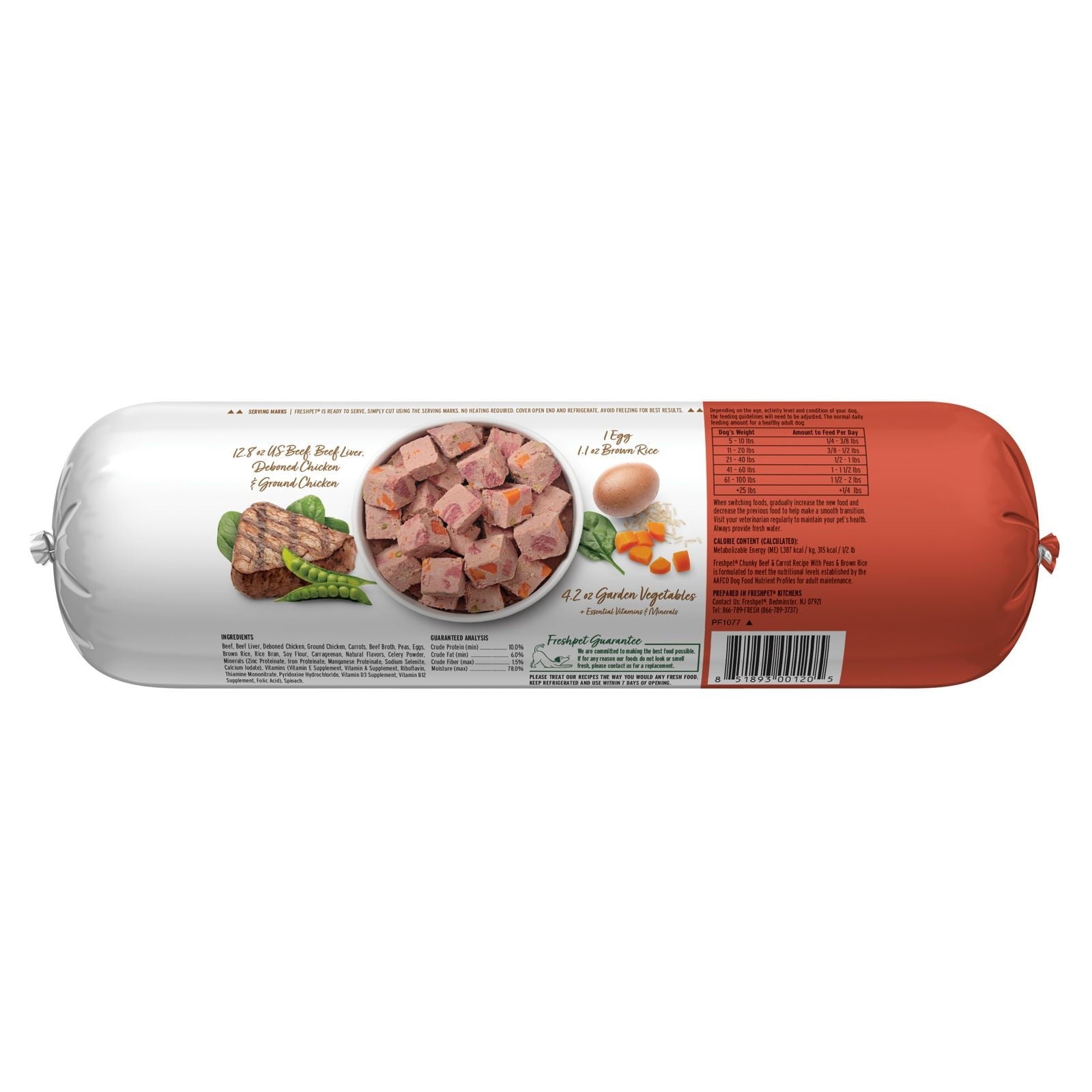 (4 pack) Freshpet Fresh Dog Food, Chunky Beef and Carrot Recipe, Slice & Serve Roll, 1.5 lb.