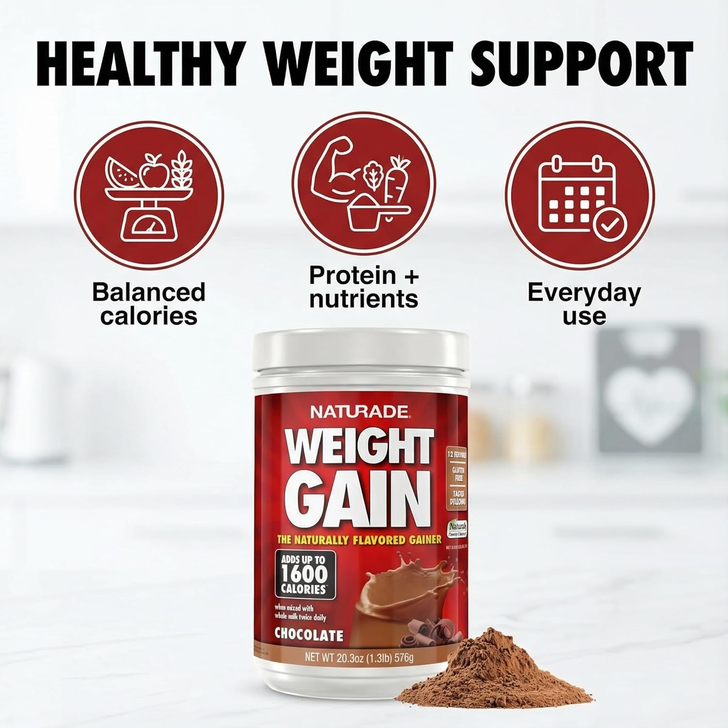 Naturade Weight Gain Nutrition Drink Mix for Healthy Weight Support, Balanced Calories with Protein, Vitamins & Minerals, Vanilla - 20.3 oz