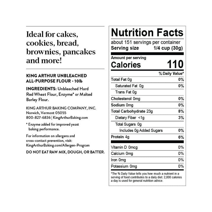 King Arthur Baking Company Non-GMO Project Verified, Certified Kosher Unbleached All Purpose Flour, 5 lb Bag