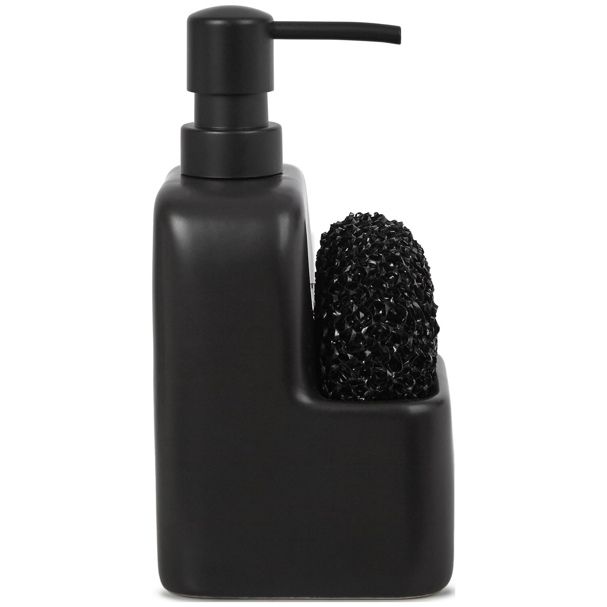 Mainstays Ceramic Kitchen Soap Dispenser with Pump and Sponge Holder, Sink Caddy Organizer for Dish Soap, Sponge and Cleaning Supplies, Black