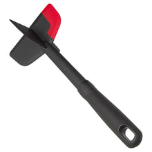 Silicone meat masher and chopper, black, angled square scraper head on long handle
