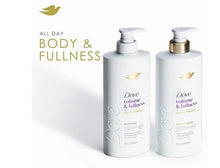 Two Dove volume & fullness shampoo bottles with white pumps, 28 fl oz.