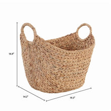 Natural woven water hyacinth boat storage basket with two loop handles