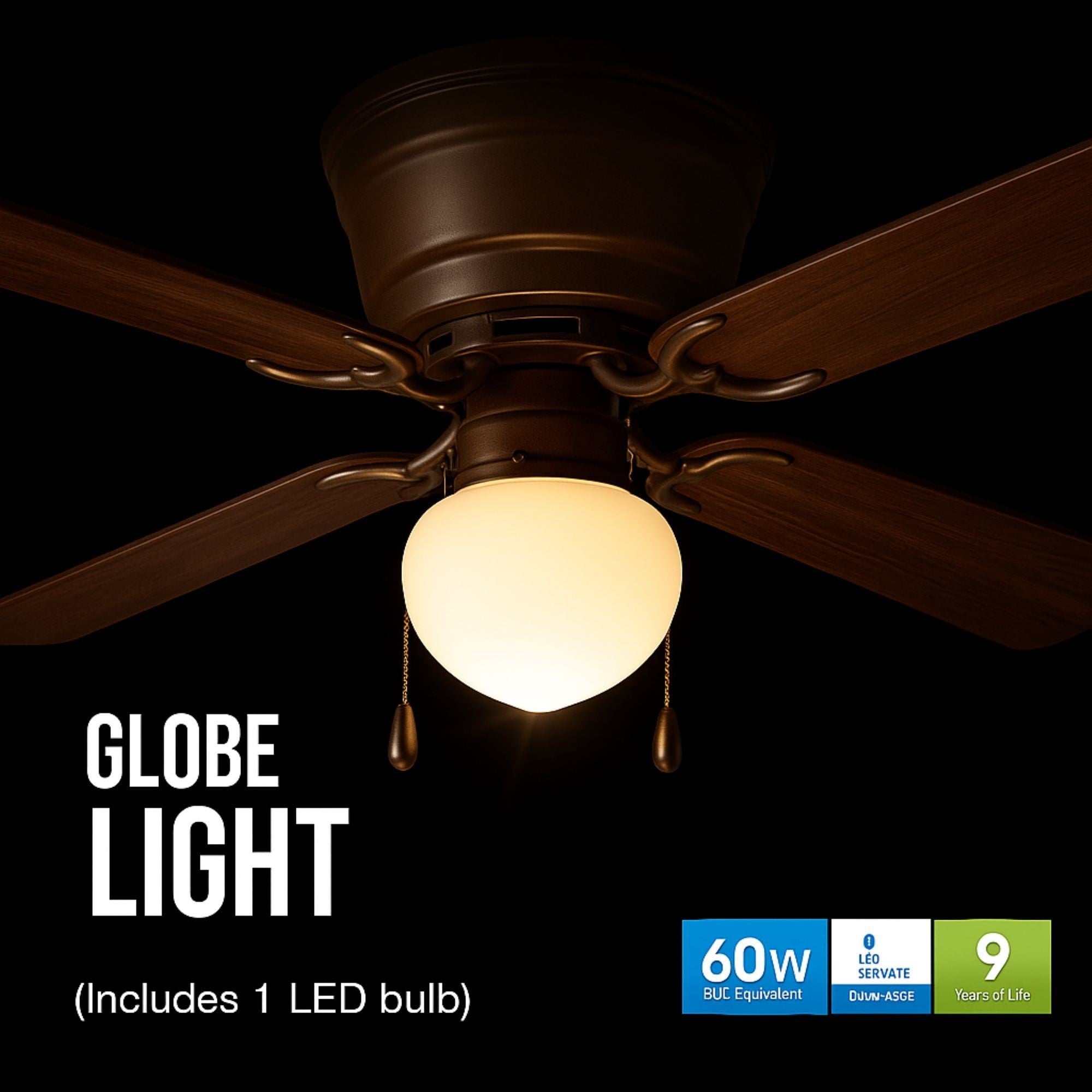 Mainstays 42 inch Hugger Indoor Ceiling Fan with Light Kit, Black, 4 Blades, Reverse Airflow