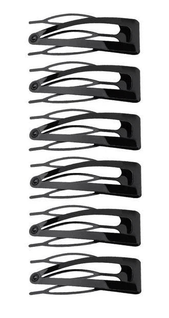 Black double-grip hair clips, 6-count set with comb teeth